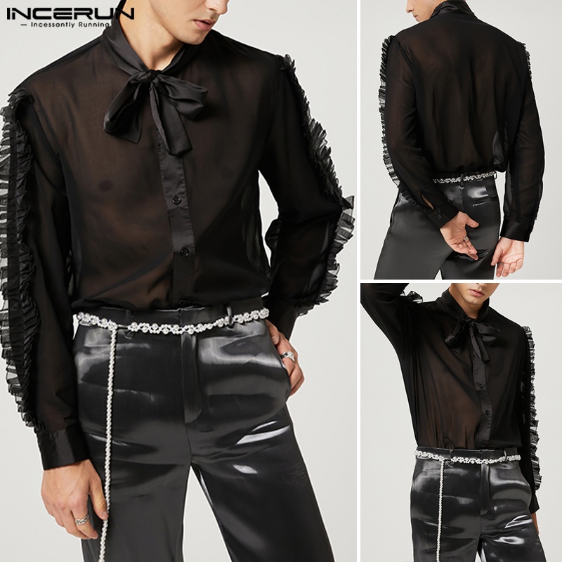 INCERUN Áo Sơ Mi Tay Dài Xuyên Thấu Phong Cách Gothic Thời Trang Dự Tiệc Cho Nam