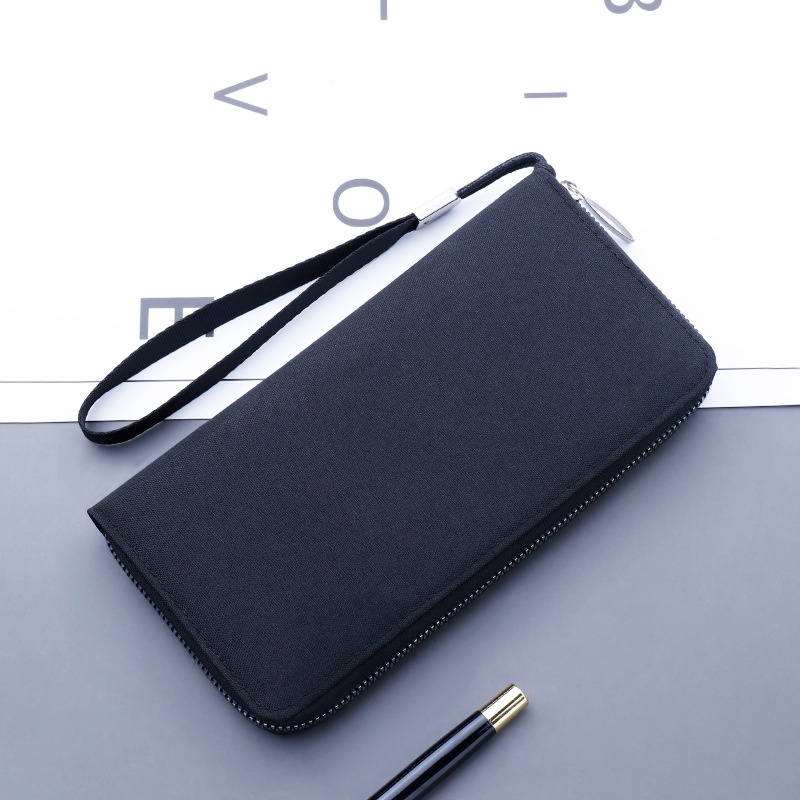 Ví cầm tay bằng vải canvas có khóa kéo thiết kế nhiều ngăn đựng thẻ và điện thoại dành cho nam