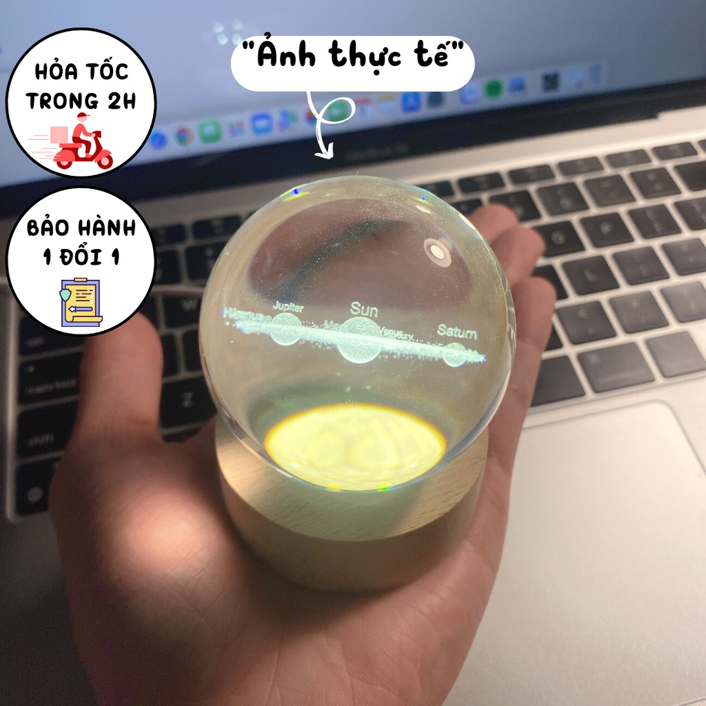 Đèn ngủ để bàn quả cầu pha lê vũ trụ dễ thương 3d, Đèn decor phi hành gia trang trí phòng ngủ phát sáng đẹp