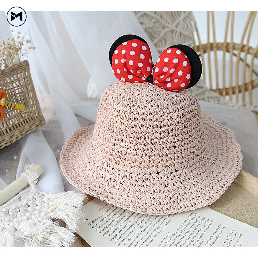 Nón Cối Phối Ruy Băng Chấm Bi Dễ Thương Cho Bé