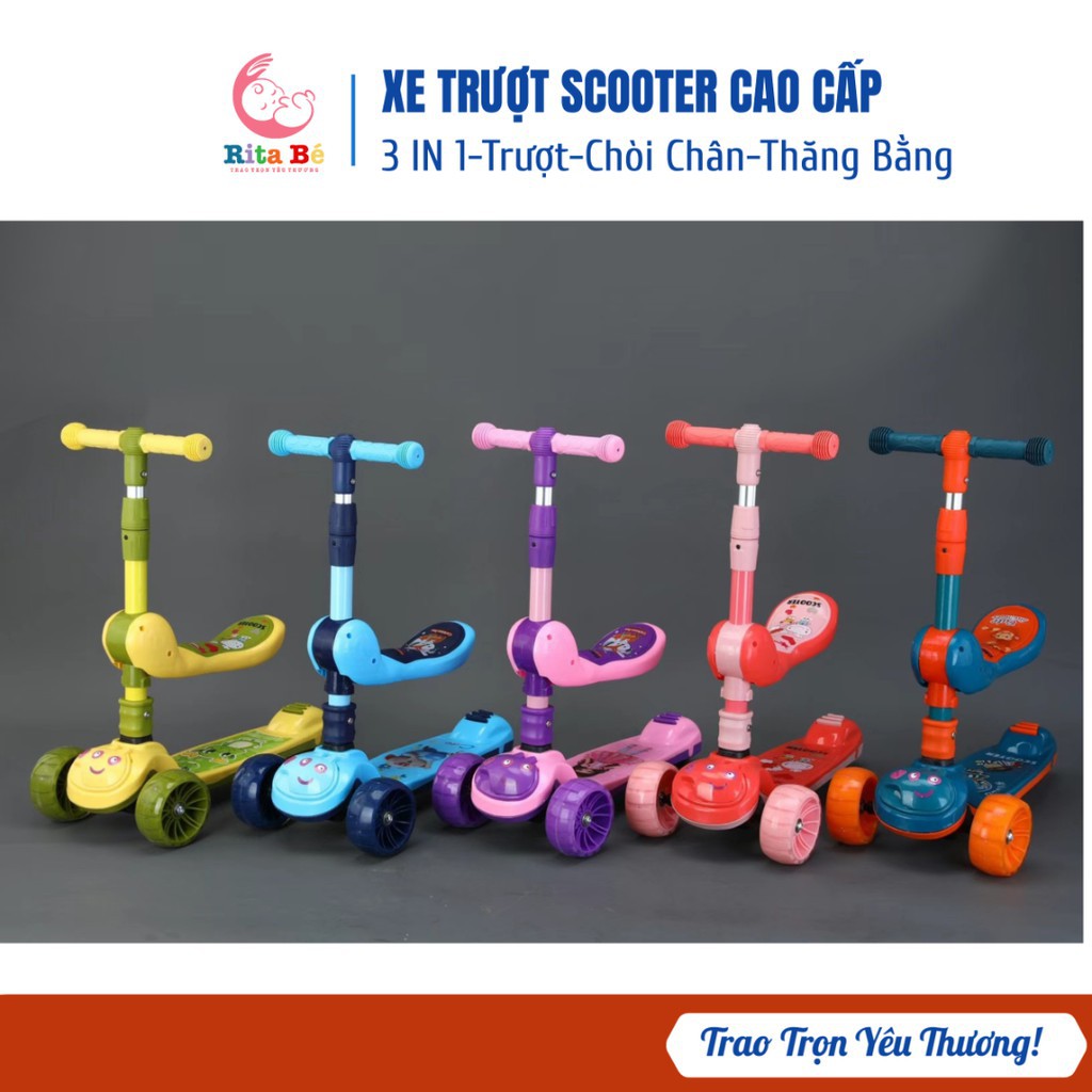 XE TRƯỢT SCOOTER KIÊM XE CHÒI CHÂN CÓ CHỖ NGỒI 2IN1 CÓ PHÁT NHẠC CHO BÉ