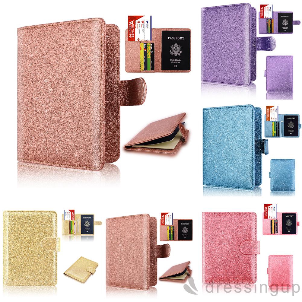 D❃♪Hộp đựng hộ chiếu sáng bóng Hộp đựng hộ chiếu đa chức năng chống từ tính