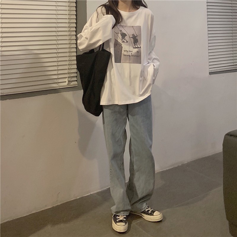 [Mã FAMARAL2 giảm 10K đơn 50K] Áo Thun Dài Tay Form Rộng IN HÌNH UNISEX Ulzzang Thời Trang