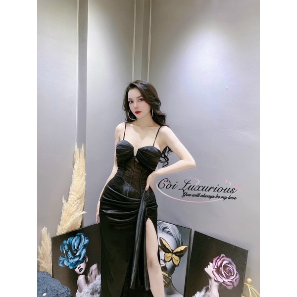 Đầm maxi body phi thun lụa siêu xinh nhún bèo TRIPBLE T DRESS - Free size dưới 55kg