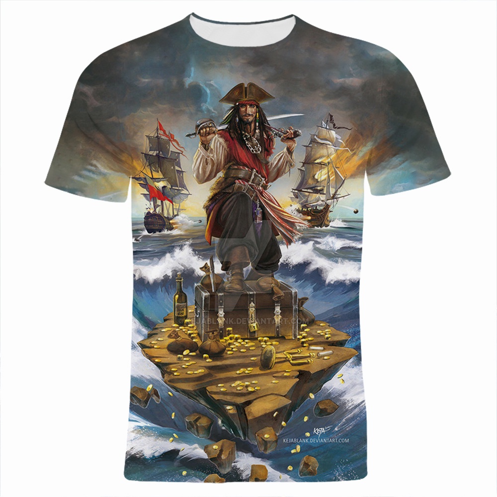 Áo Thun Tay Ngắn In Họa Tiết Hoạt Hình Pirates of the Caribbean 3D Thời Trang Đường Phố Mùa Hè Cho Nam Và Nữ