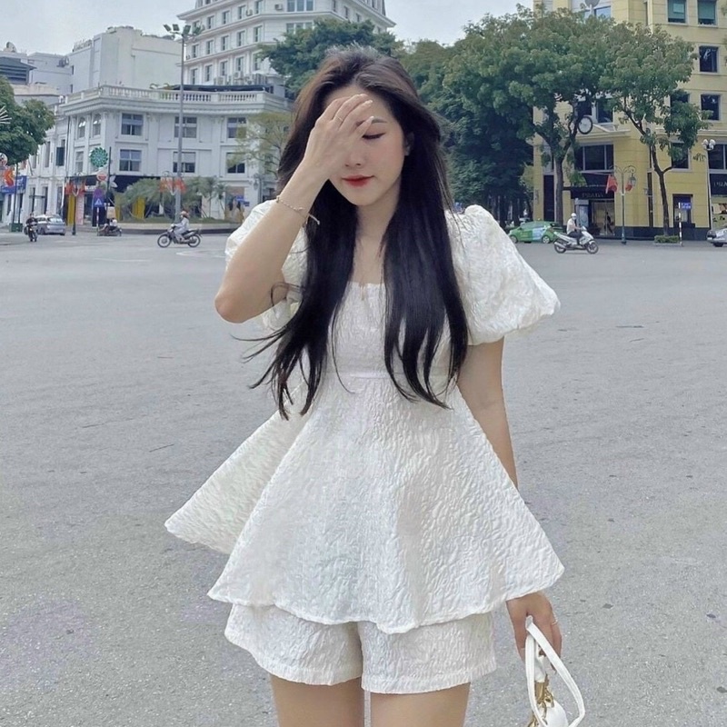 [HOT] Sét Gấm Tay Bồng Nơ Sau Mix Quần Short 🦋FREESHIP🦋Áo Cổ Vuông Bồng Siu Xinh Linh Dilys