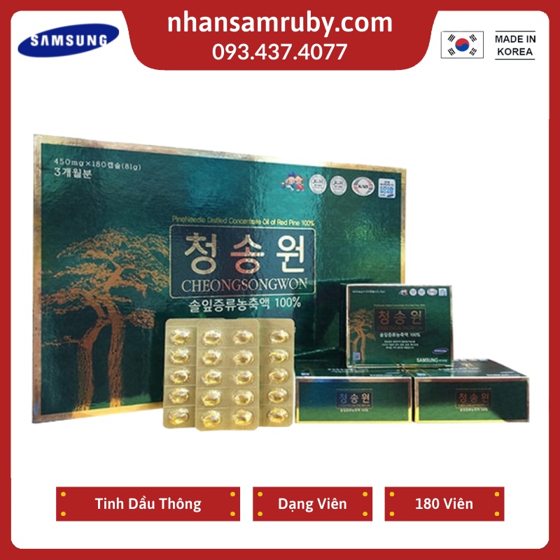 Tinh Dầu Thông Đỏ Hộp Xanh Samsung CheongSongWon 180 viên