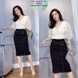 M5886. áo len khuy ngực tay von