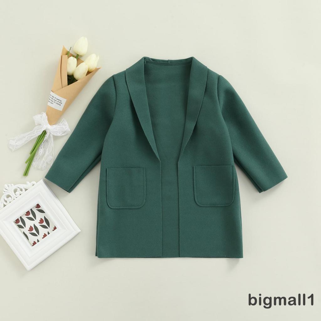 Áo khoác cardigan tay dài màu trơn hở phía trước có túi màu xanh lục/đen/nâu tùy chọn cho bé gái