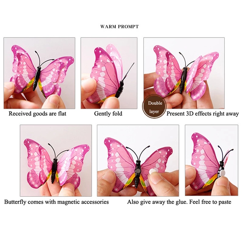 Set 12 miếng dán tủ lạnh họa tiết bướm 3D dễ thương