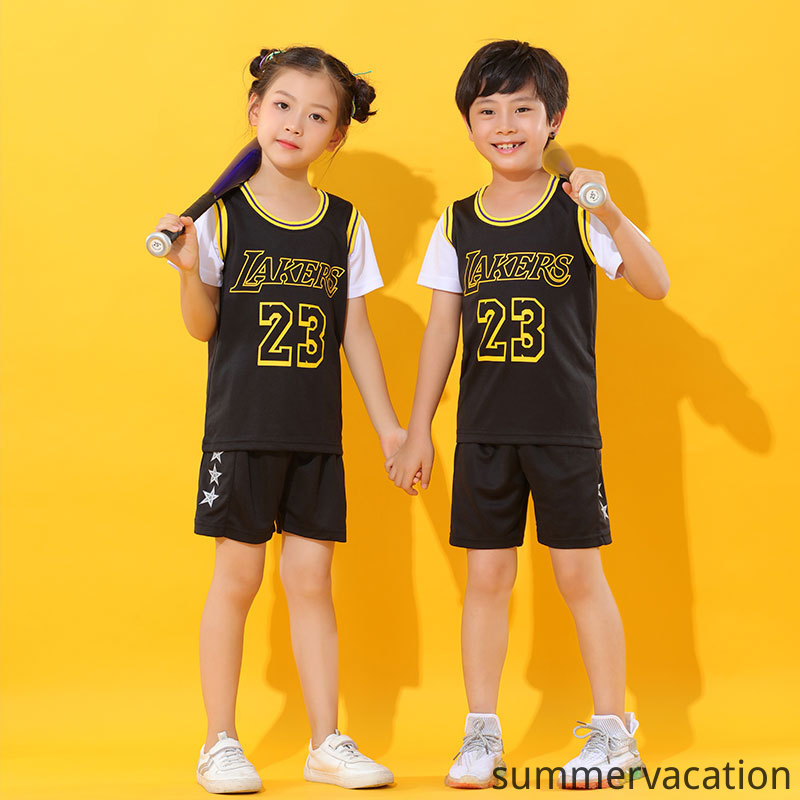 80-160cm Set Thể Thao Cho Bé Bóng Rổ Unisex Baby Boys Girls Sports Wear Soccer Jersey Basketball Team Uniform Lakers 23# James 24# Kobe Bean Bryant Breathable Pique Mesh Tank and Short Pants