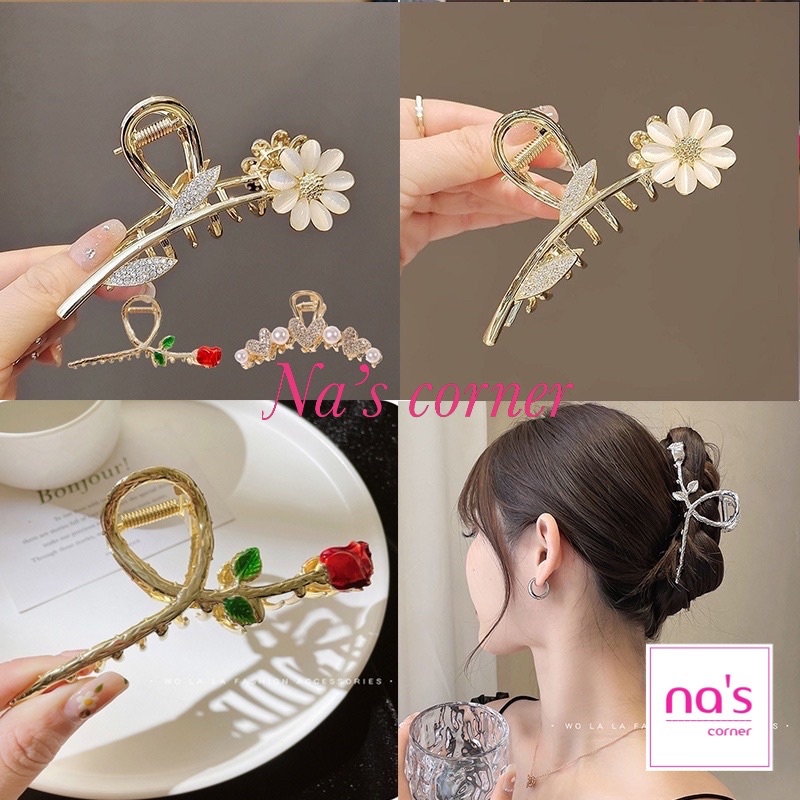 Kẹp tóc kim loại hoa hồng hoa cúc gấu thỏ nơ bền chắc