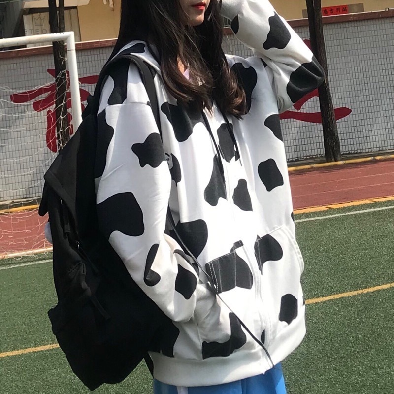 Áo Khoác Nữ Tay Dài Họa Tiết Da Bò Có Mũ Trùm Đầu Thoải Mái Cá Tính Thời Trang | BigBuy360 - bigbuy360.vn