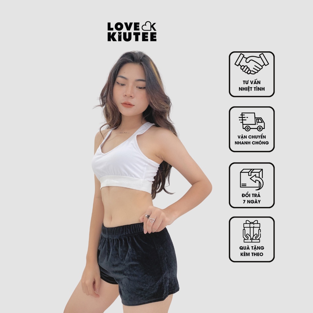 Quần short ngắn vải nhung lưng cao dành cho nữ LOVEKIUTEE