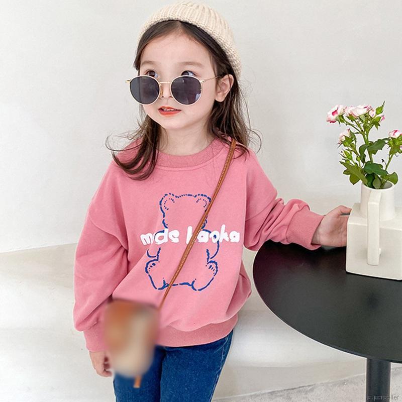 Áo sweater dài tay cổ tròn in hình Gấu cho bé gái phong cách Hàn Quốc từ 12kg đến 30kg thời trang trẻ em Dream House