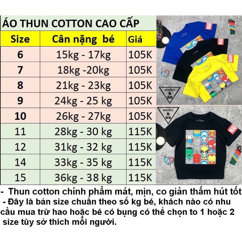 Áo thun Cotton 4 chiều mịn mát cho bé trai 15-38kg