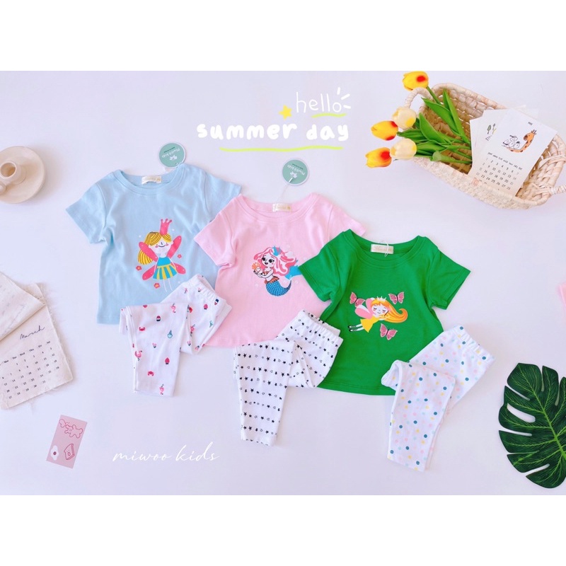 Bộ Bé Gái Miwookid Fairy Tay Ngắn Quần Dài Thun Bozip Cho Bé 8kg Đến 19kg