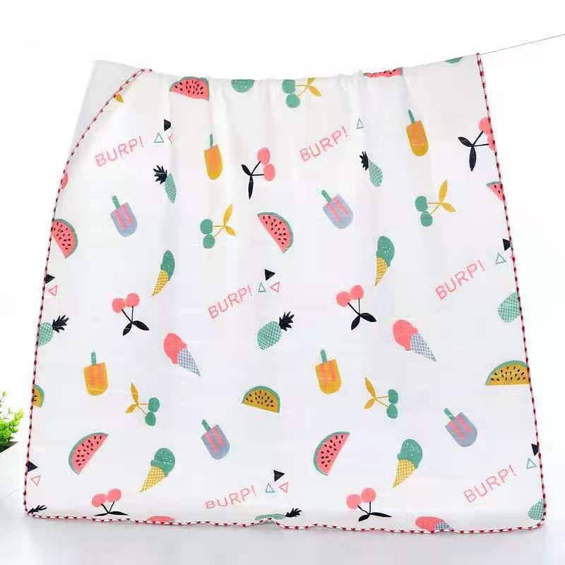 Khăn tắm viền mặt xô chần bông in hình êm ái cho bé, có thể dùng làm chăn đắp ấm 90x90cm