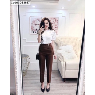 quần tây baggy gấu lệch khuyên vuông chất tuyết mưa