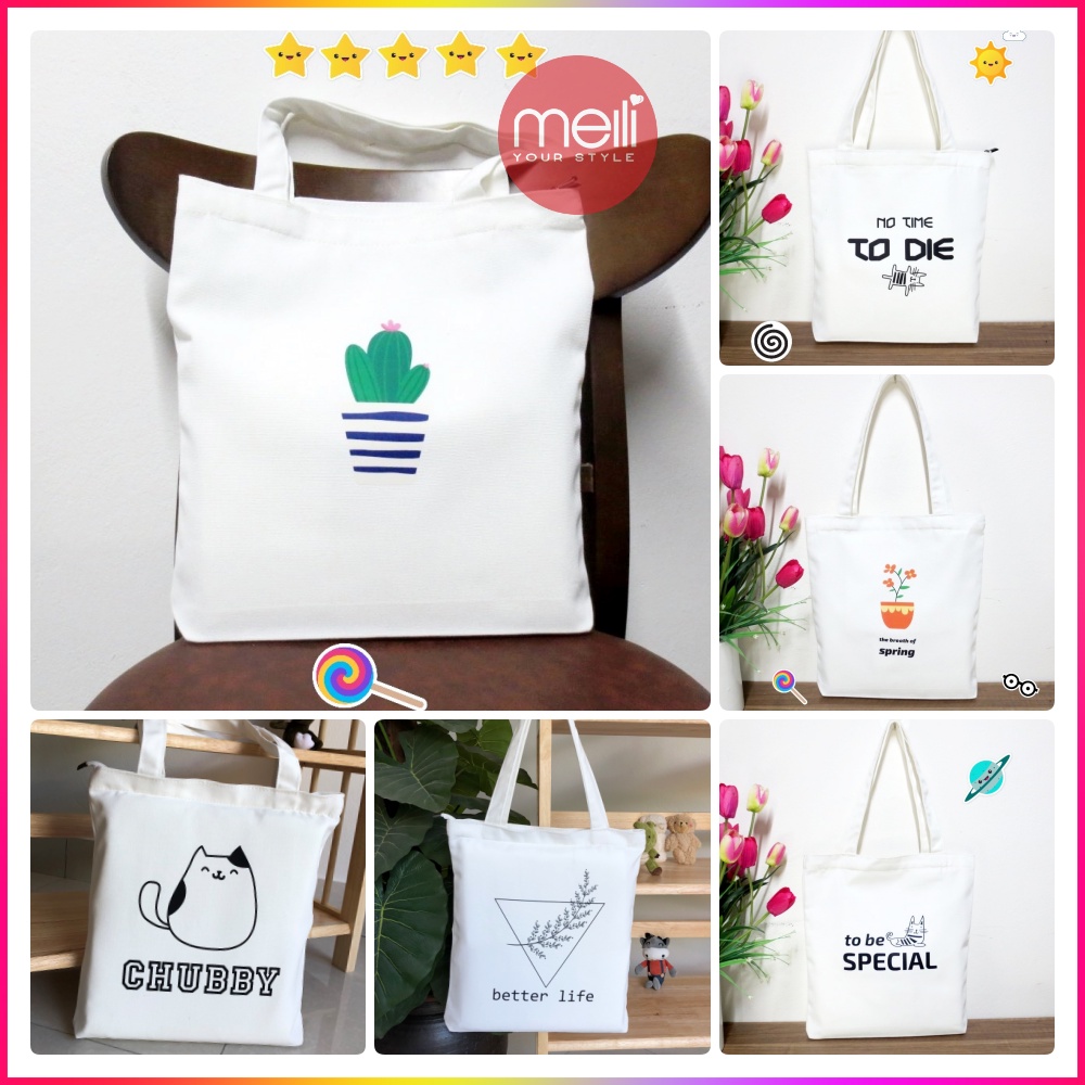 Túi tote vải canvas nam nữ đi học đi chơi phong cách Hàn quốc