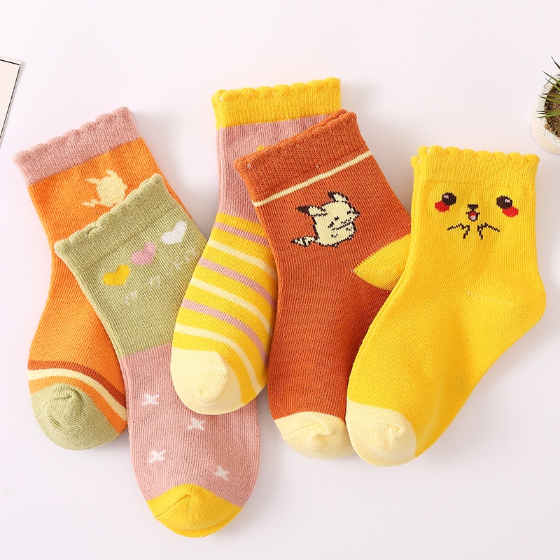 Set 5 Đôi Vớ Cotton Thoáng Khí Thấm Hút Mồ Hôi In Họa Tiết Hoạt Hình Doraemon Dành Cho Các Bé 1-12 Tuổi