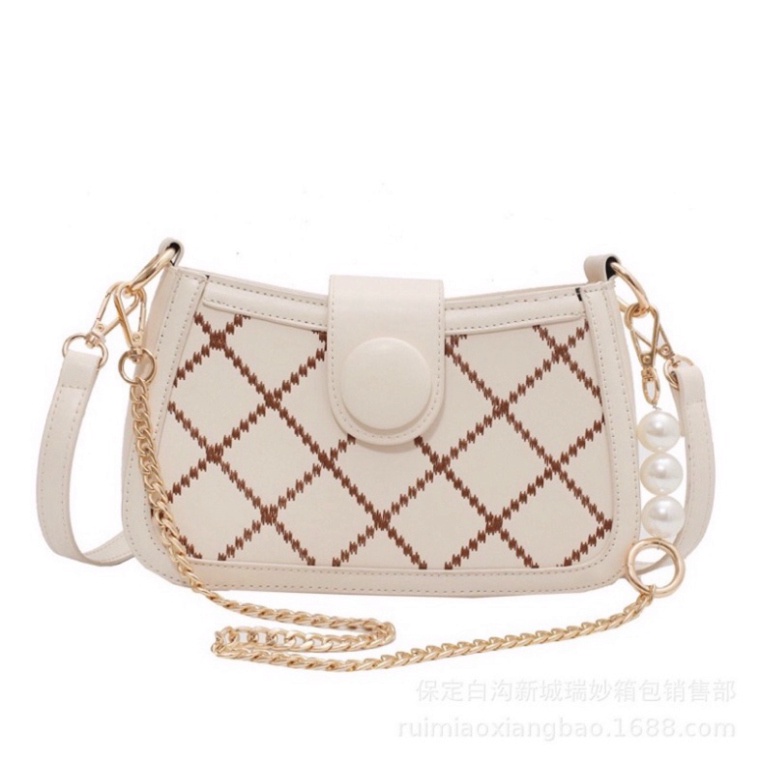 Túi đeo chéo nữ đẹp đi chơi 2 dây và quai xích ngọc trần trám thời trang hàn quốc