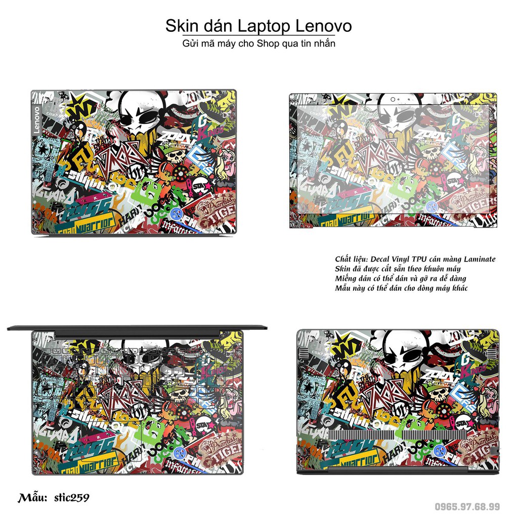 Skin dán Laptop Lenovo in hình sticker bomb (inbox mã máy cho Shop)