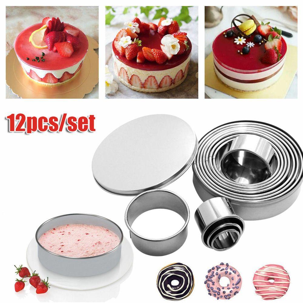 AUGUSTINA Set 12 Khuôn Inox Làm Bánh Hình Tròn Tiện Dụng