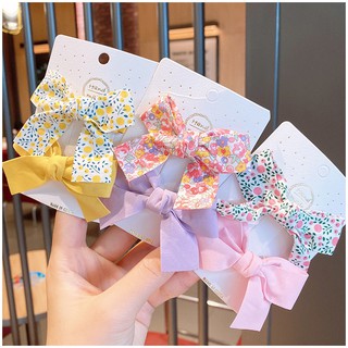 Set 2 kẹp tóc nơ vải trơn, phối hoa siêu xinh. Kẹp tóc cho bạn gái dạo phố, đi chơi