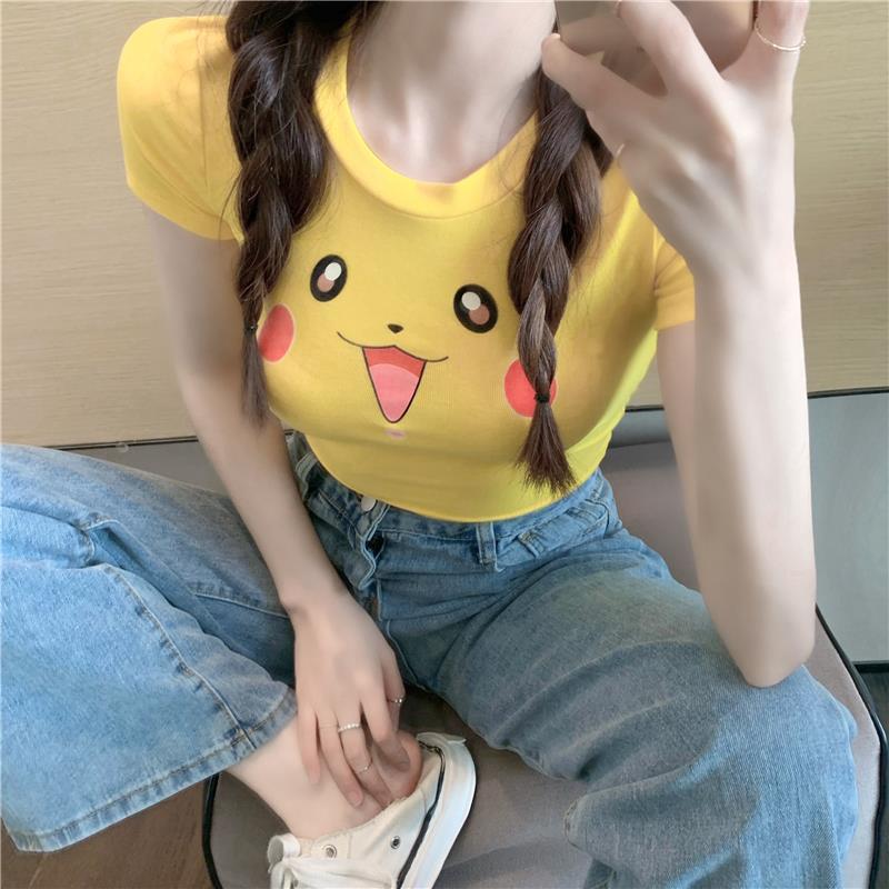 Áo Thun Nữ Ngắn Tay In Hình Pikachu Dễ Thương