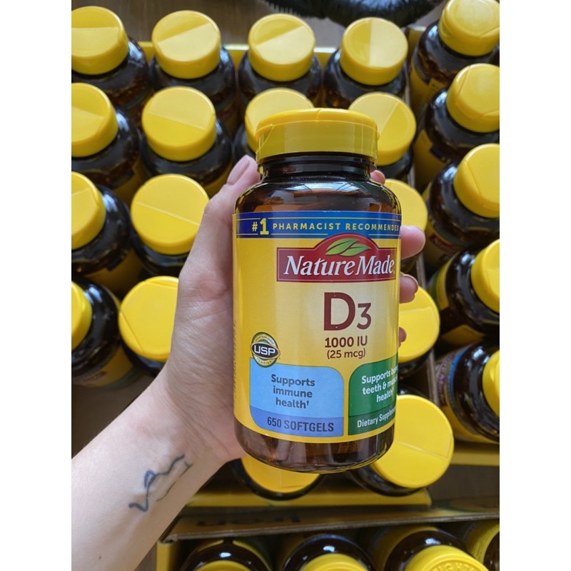 Viên Bổ Sung Vitamin D3 25mcg Nature Made 1000 IU,date 2023 mua tại Costco Mỹ