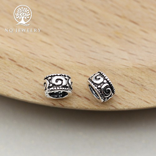 Charm bạc hạt châu tròn khắc hoa sen - NQ Jewelry
