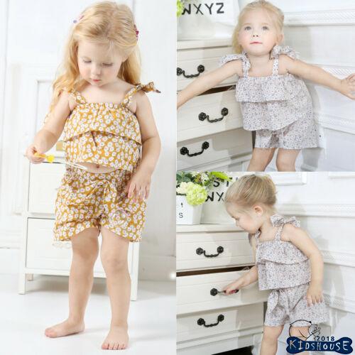 H-C★Summer Newborn Infant Baby Girls Floral Vest Tops Pants Shorts 2pcs Outfits Set