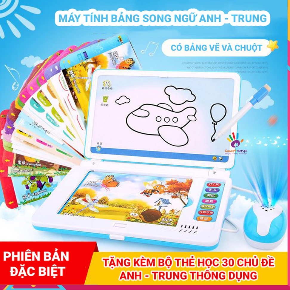 Máy tính bảng Song ngữ Anh Trung 30 thẻ kèm bảng viết xóa được