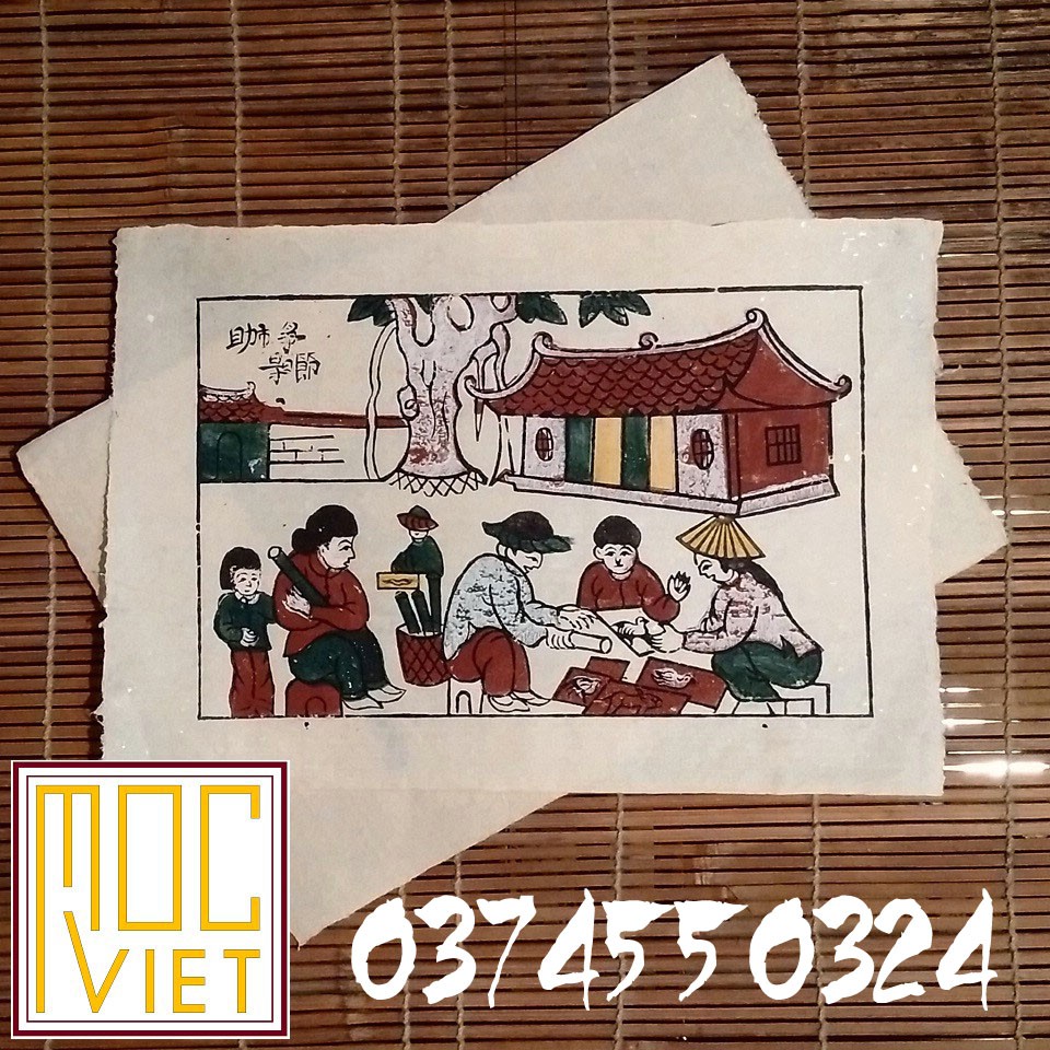 Tranh đông hồ chợ quê tranh cỡ 27x37cm