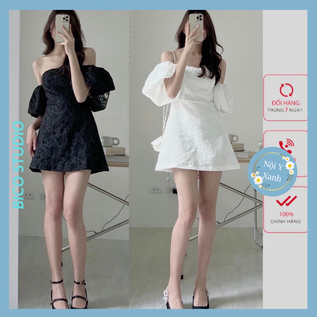 Váy gấm xốp trễ vai tay bồng siêu xinh - Hàng thời thượng - BC371 váy xinh hot trendy - babydoll