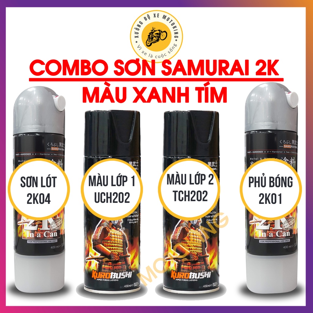 Combo Sơn samurai hai lớp màu xanh tím UC + TCH202 loại 2K chuẩn quy trình độ bền 5 năm gồm 2K04 - UCH202 - TCH202 -2k01