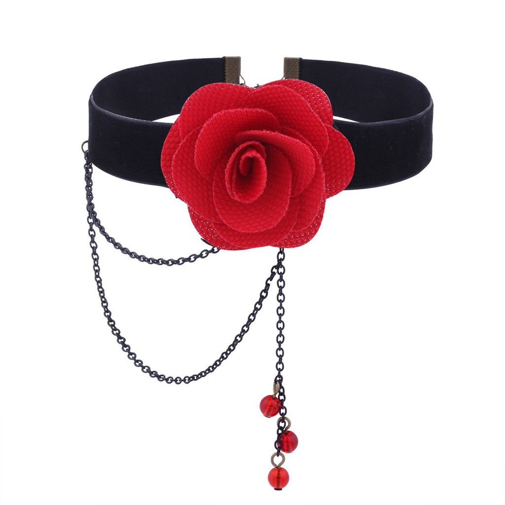 Vòng cổ nữ choker nỉ nhung hoa hồng nữ tính