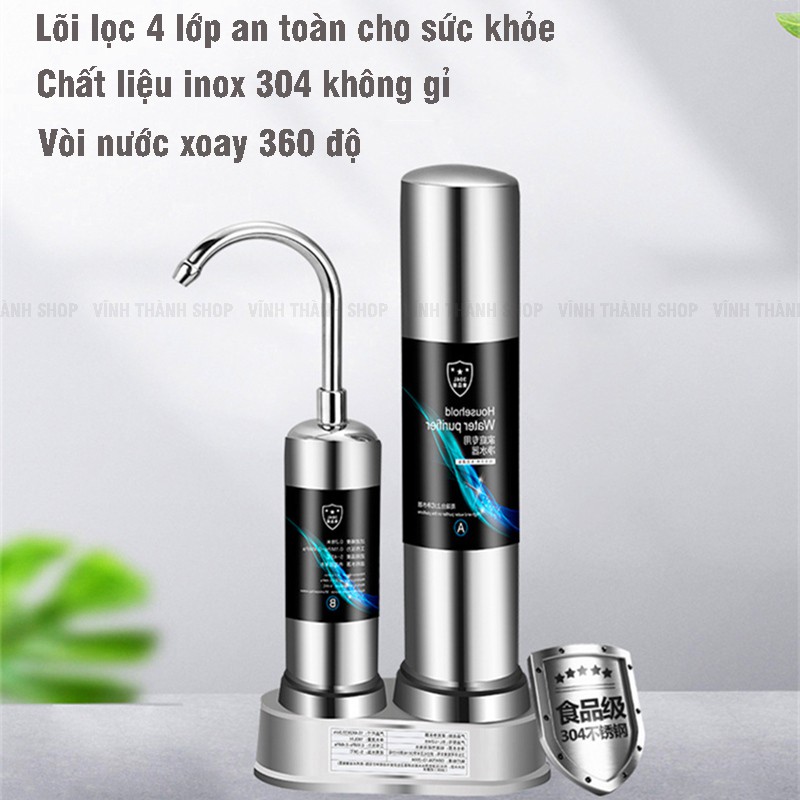 Máy Lọc Nước Tại Vòi Water Purifier - Bộ Lọc Nước 2 Lõi Sứ Than Hoạt Tính Không Dùng Điện Không Nước Thải