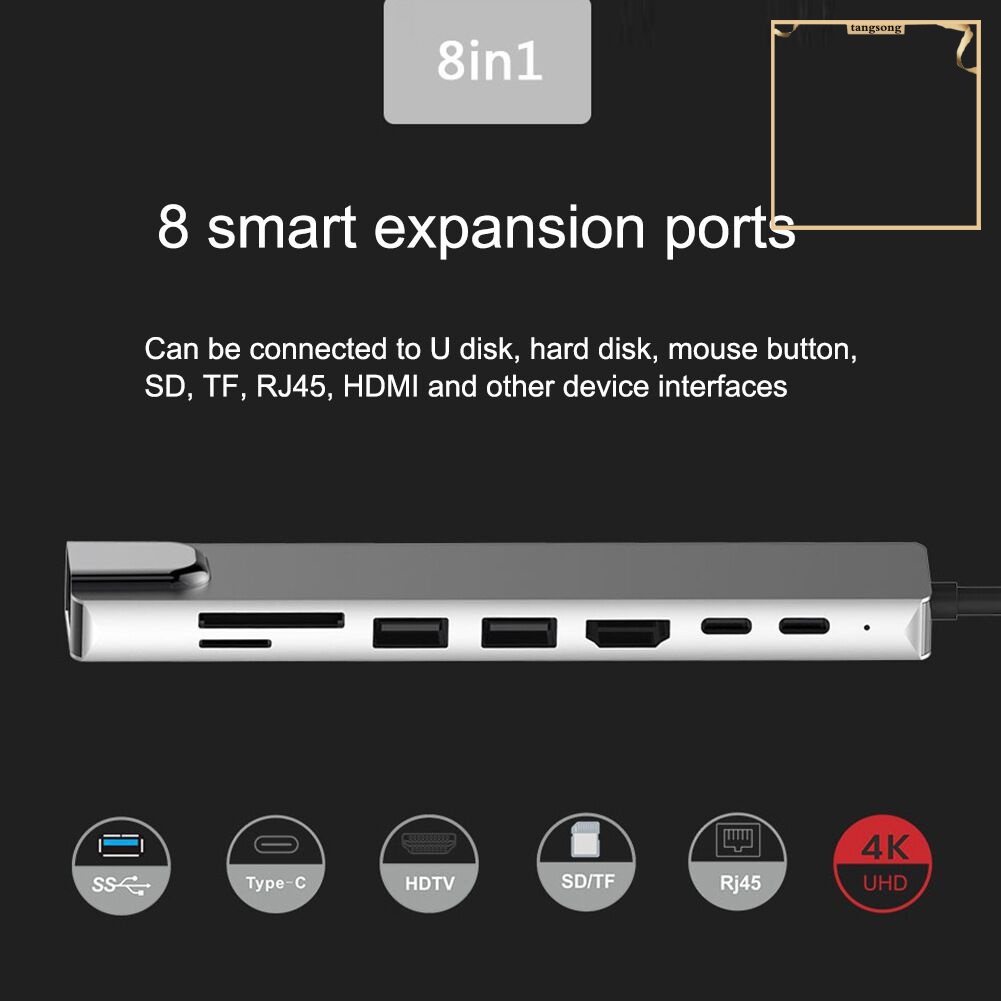 Bộ Sạc Đa Năng 8 Trong 1 Hdmi-Compatible Rj45 Usb 3.0 Tf Pd