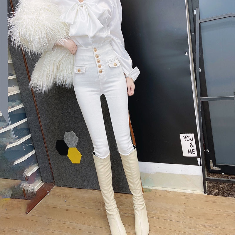 Jiashucheng Quần Legging Jean Lưng Cao Dáng Ôm Màu Đen Thời Trang Xuân Hè Cá Tính Cho Nữ