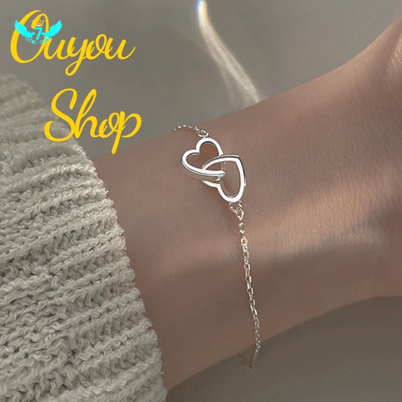 Vòng Tay Mặt Hình Trái Tim Đôi Bằng Hợp Kim Kim Loại Dành Cho Nữ Oyouepvn