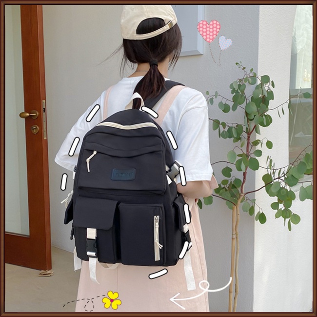 Ba Lô Đi Học / Du Lịch Vải Canvas Siêu Nhẹ Kích Cỡ Lớn Đơn Giản Xinh Xắn