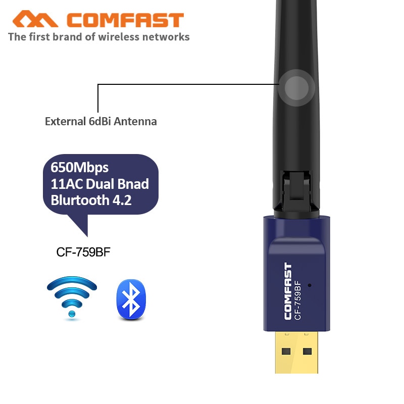 Bộ chuyển đổi Ăng ten Wifi 5Ghz trình điều khiển AC600 650Mbps USB 802.11n kết nối Bluetooth cho máy tính
