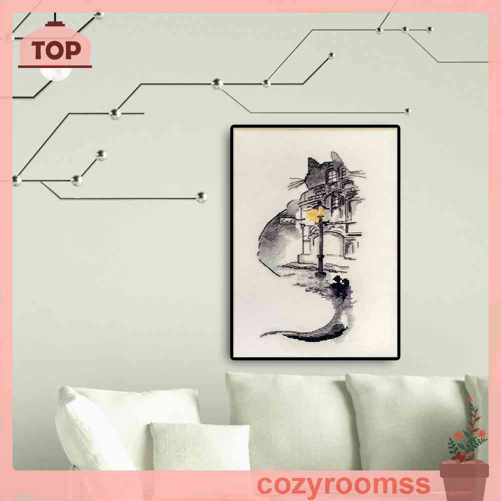 (canvas no printing)  Bộ Tranh Thêu Chữ Thập Tự Làm 14CT Hình Mèo Xinh Xắn