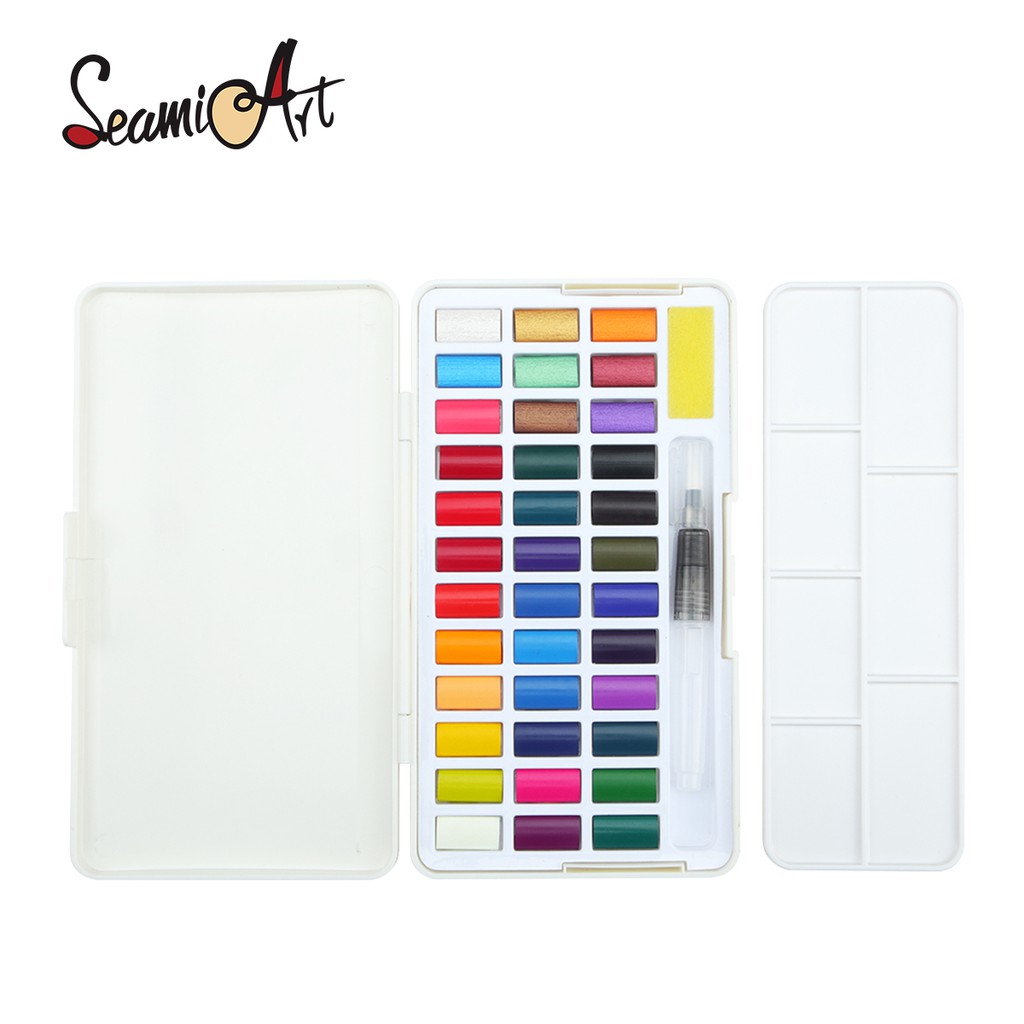 Set 12 / 24 / 36 / 48 Màu Vẽ Cơ Bản SeamiArt Kèm Cọ Và Mút Xốp Tiện Dụng
