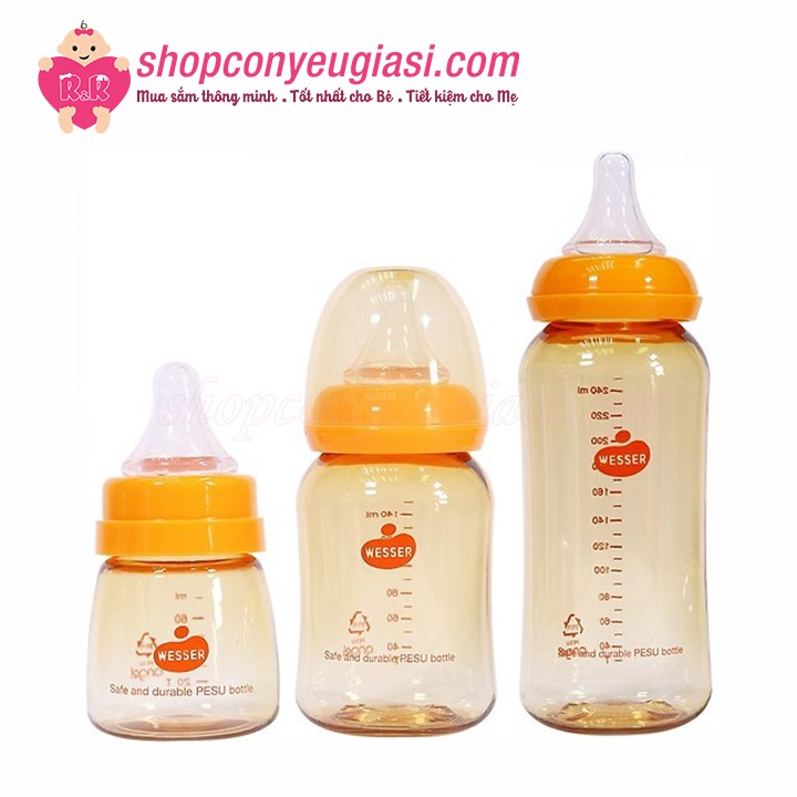 [Mẫu Mới] Bình Sữa Wesser PPSU Cổ Hẹp 60ml - Kèm Núm Ti Size S, 0-3m