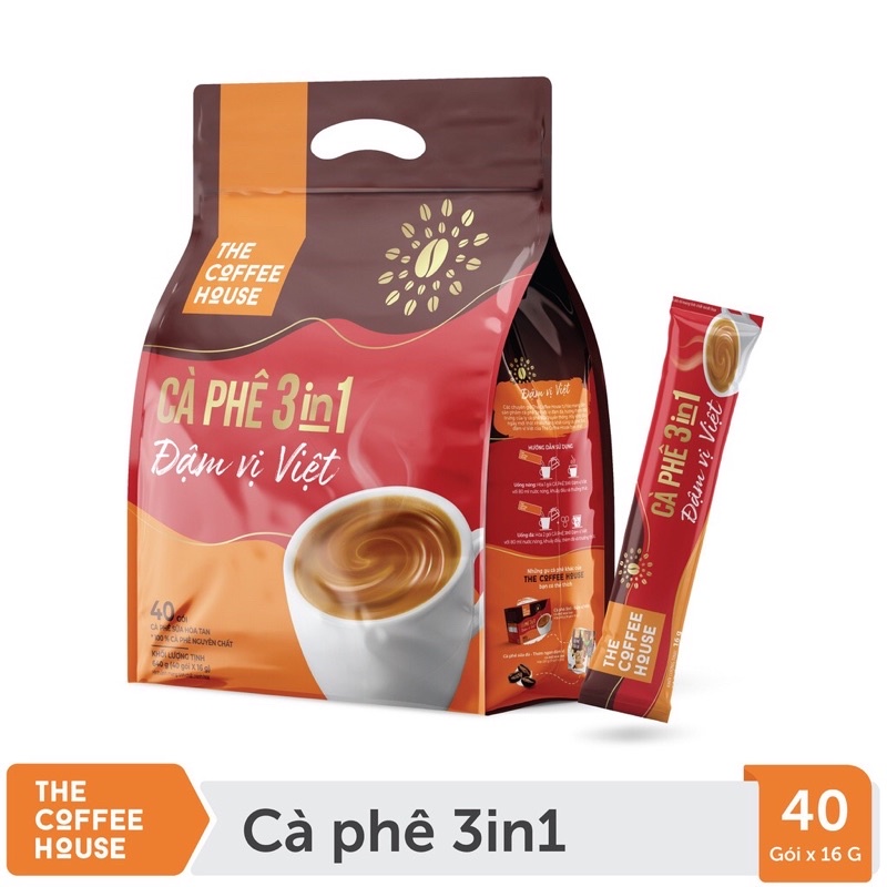 TÚI 40 gói Cà Phê 3in1 Đậm Vị Việt Cà phê sữa hoà tan The Coffee House 16g