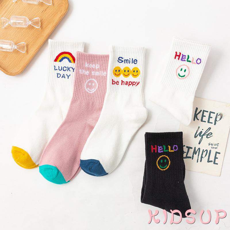 Vớ cotton cổ vừa in hình mặt cười màu cầu vồng thời trang xuân hè cho người lớn