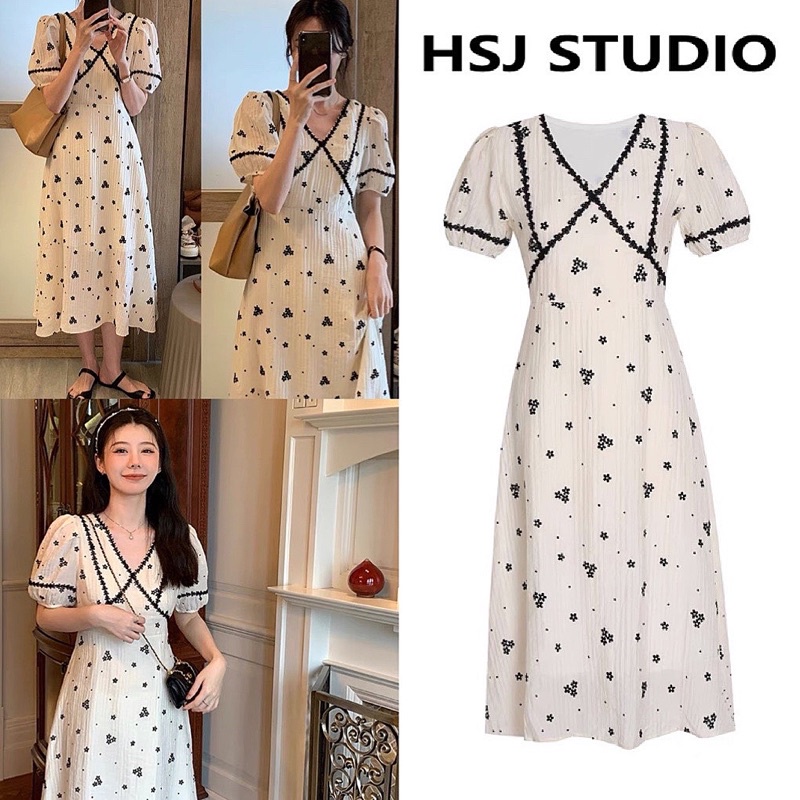 Váy hoa nhí Vintage trắng kem
